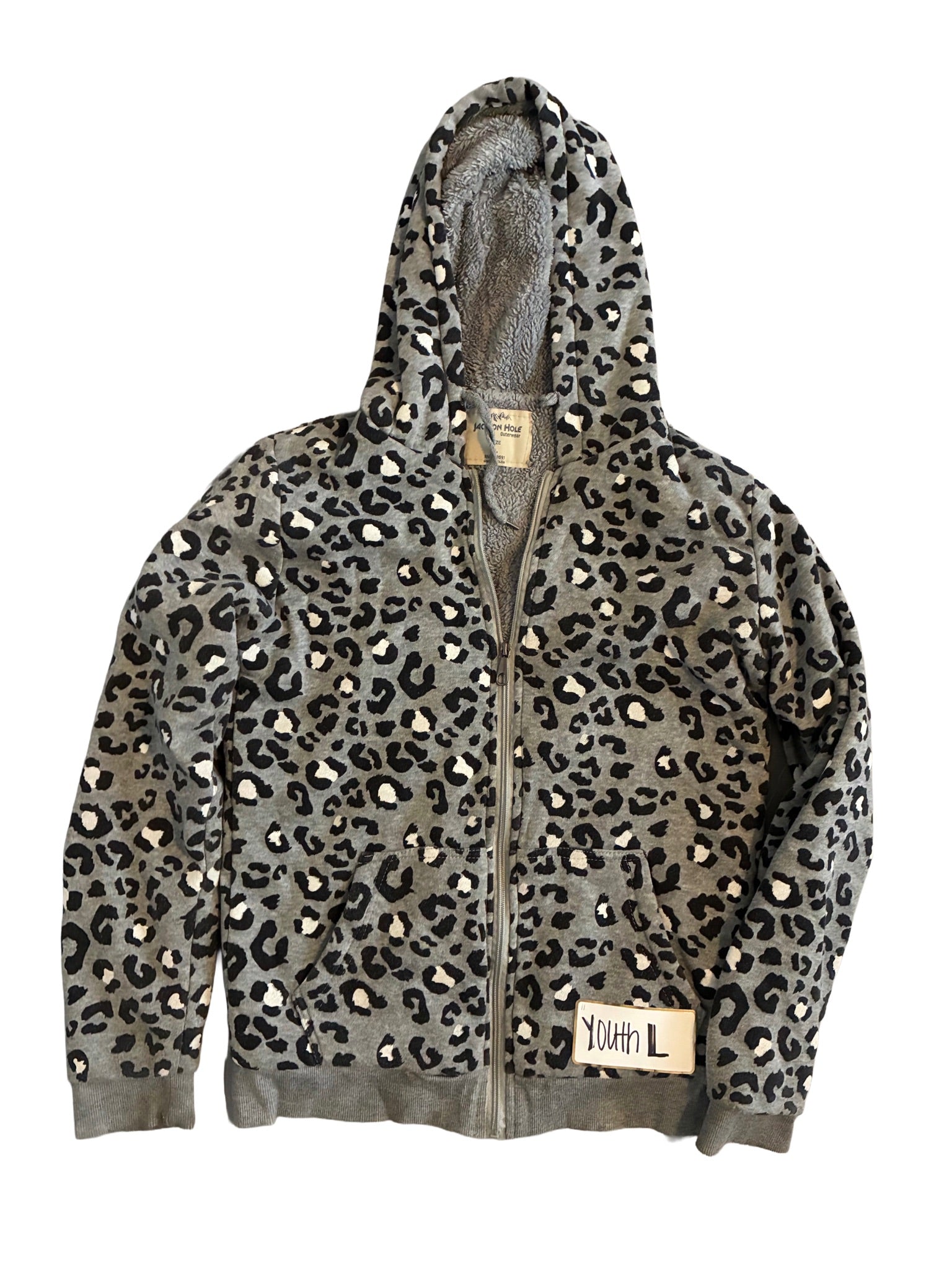 11: Gray Leopard Print, Insulated Hooded Jacket