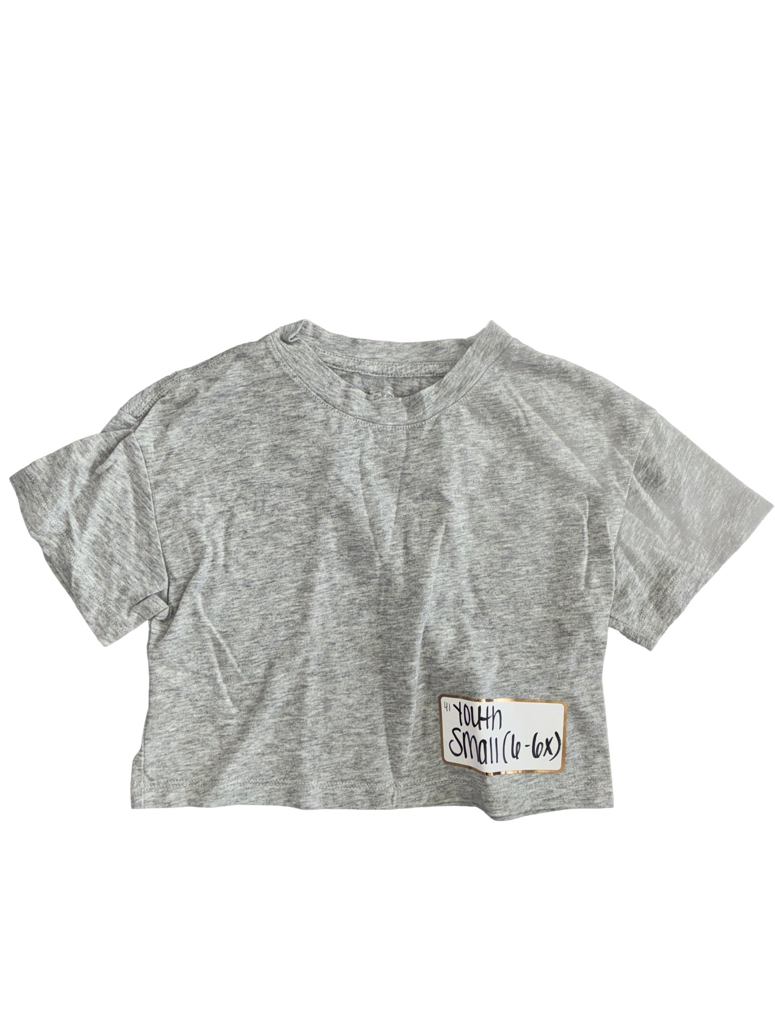 41: Heather Gray Athletic Crop Top with “Out Of Your League” on The Back