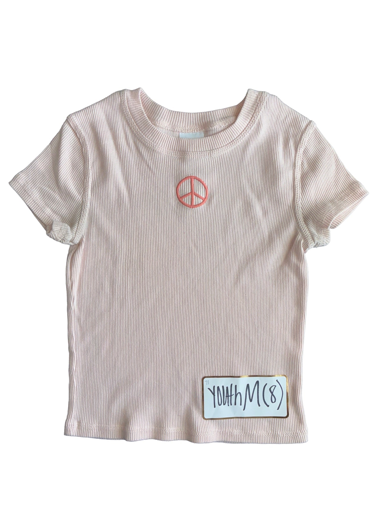 71: Baby Pink with Centered “Peace” Symbol Stretchy T-shirt